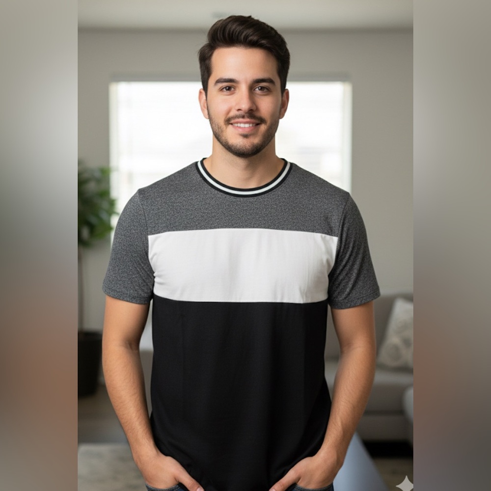 Men's Black and White Colorblock Shirt/ Size XL